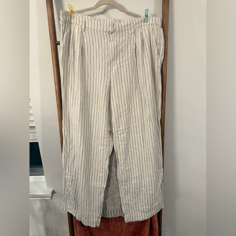 a new day Linen Blend Cream and Gray Striped Women's Trousers